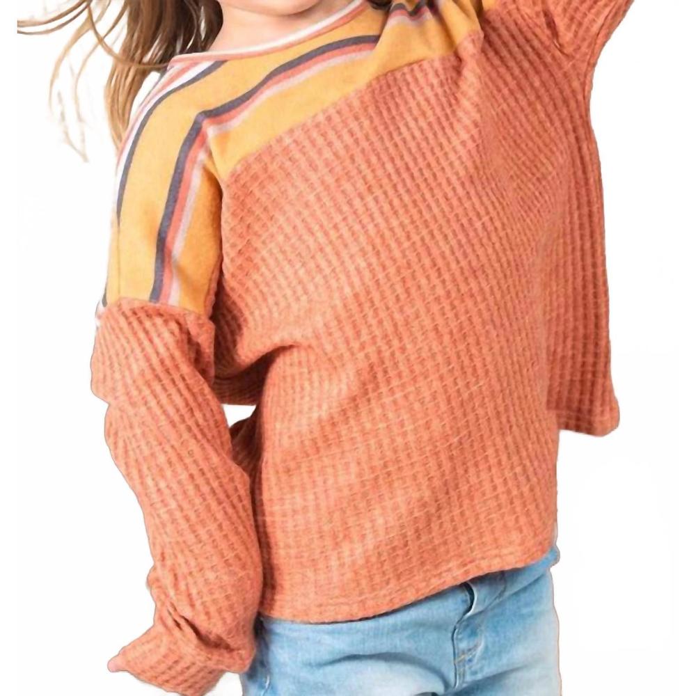 NEW 12PM BY MON AMI girls stripe waffle knit top in rust
